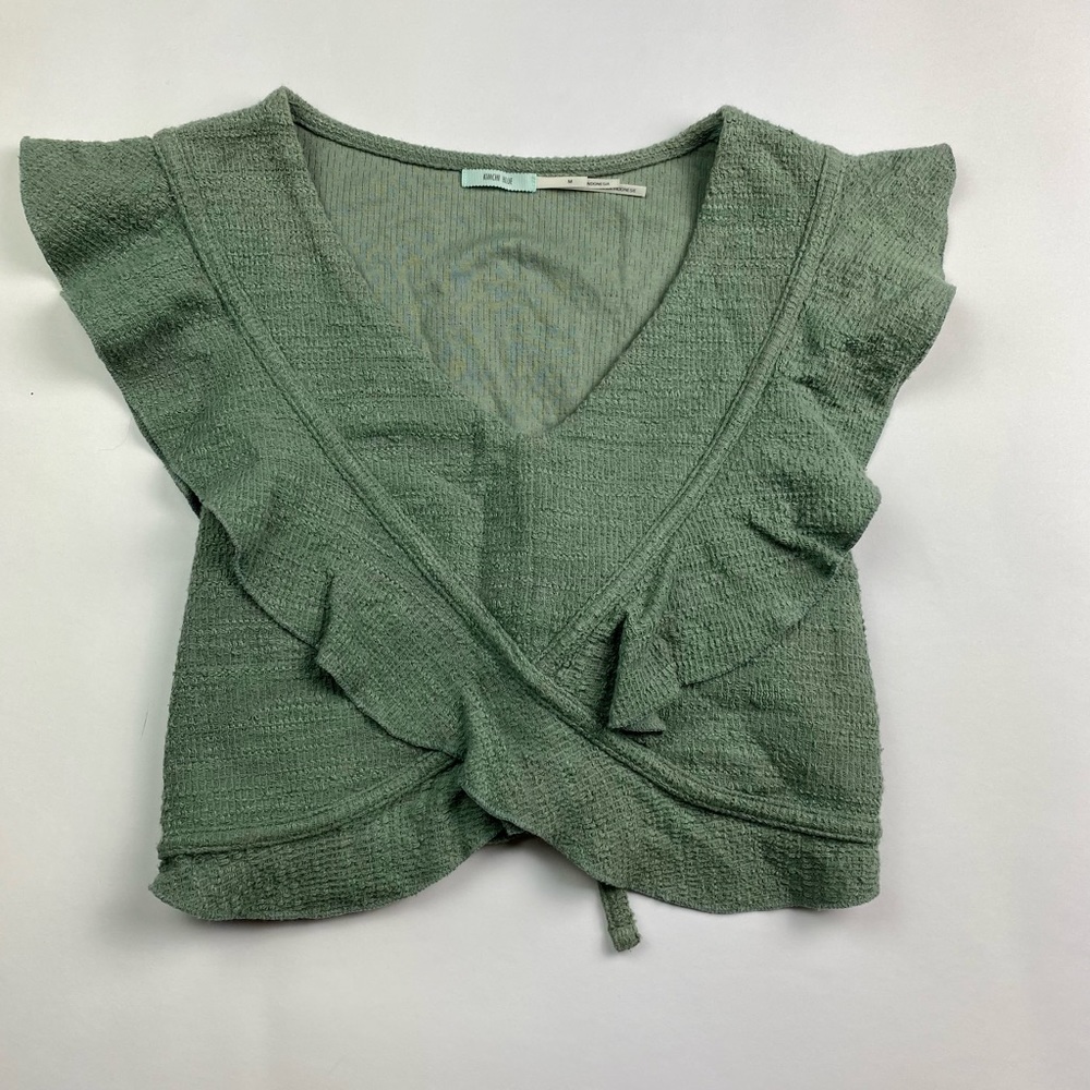 Urban outfitters kimchi blue green crop tie around ruffle top